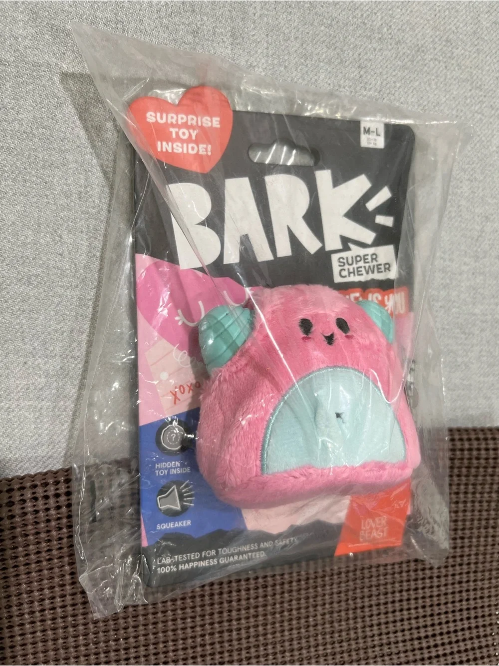 NWT BARK Pink Plush Super Chewer Toy M-L 20+ lb